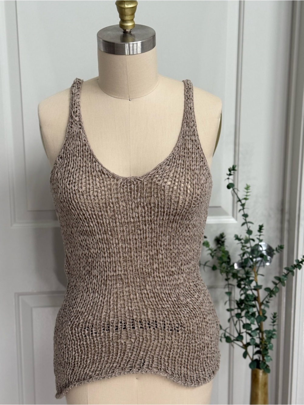 Express Neutral Taupe Knit Tank Top